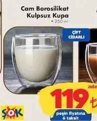 CAM BOROSİLİKAT KULPSUZ KUPA 250 ML